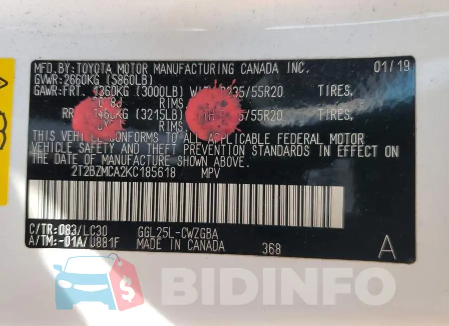 2T2BZMCA2KC185618 Photo# 13