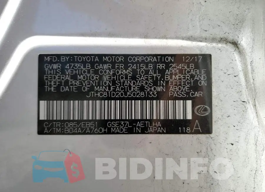 JTHC81D20J5028133 Photo# 13