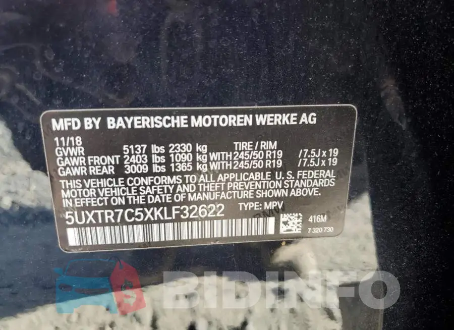 5UXTR7C5XKLF32622 Photo# 12