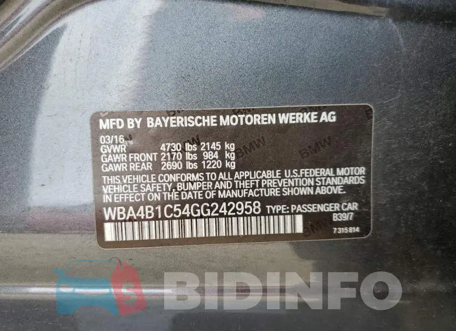 WBA4B1C54GG242958 Photo# 12