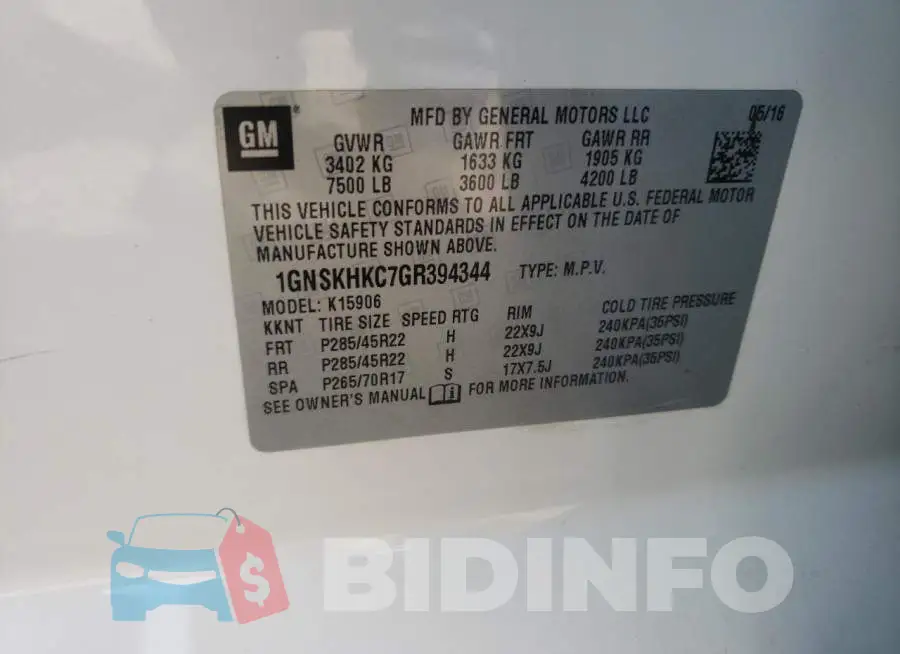 1GNSKHKC7GR394344 Photo# 13