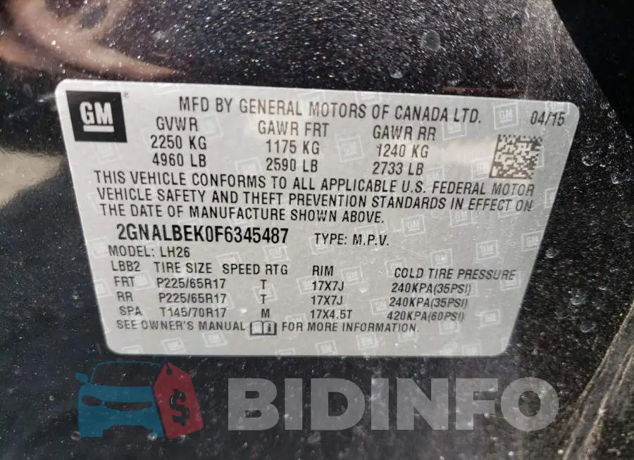 2GNALBEK0F6345487 Photo# 10
