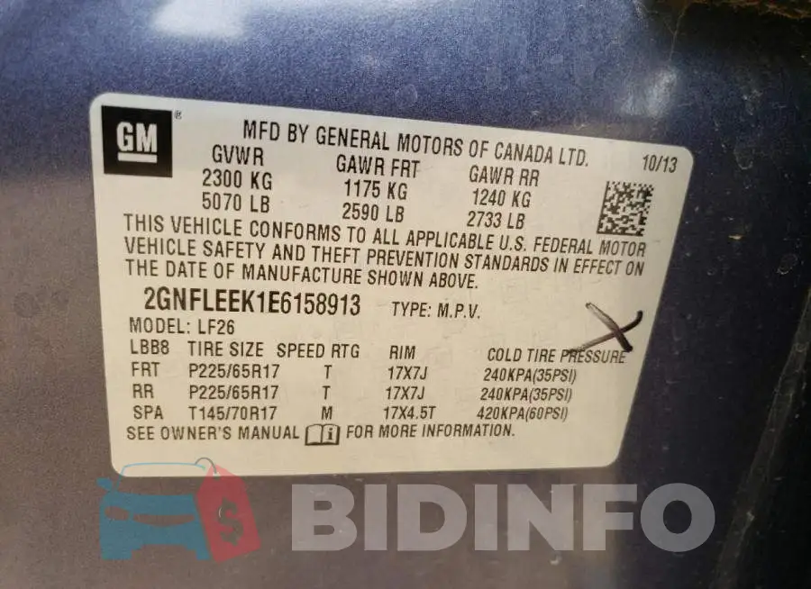 2GNFLEEK1E6158913 Photo# 12