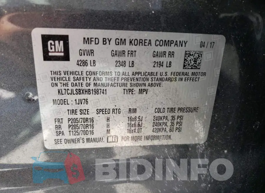 KL7CJLSBXHB198741 Photo# 13