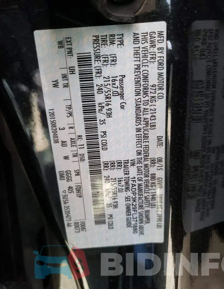 1FADP3K29FL371880 Photo# 12