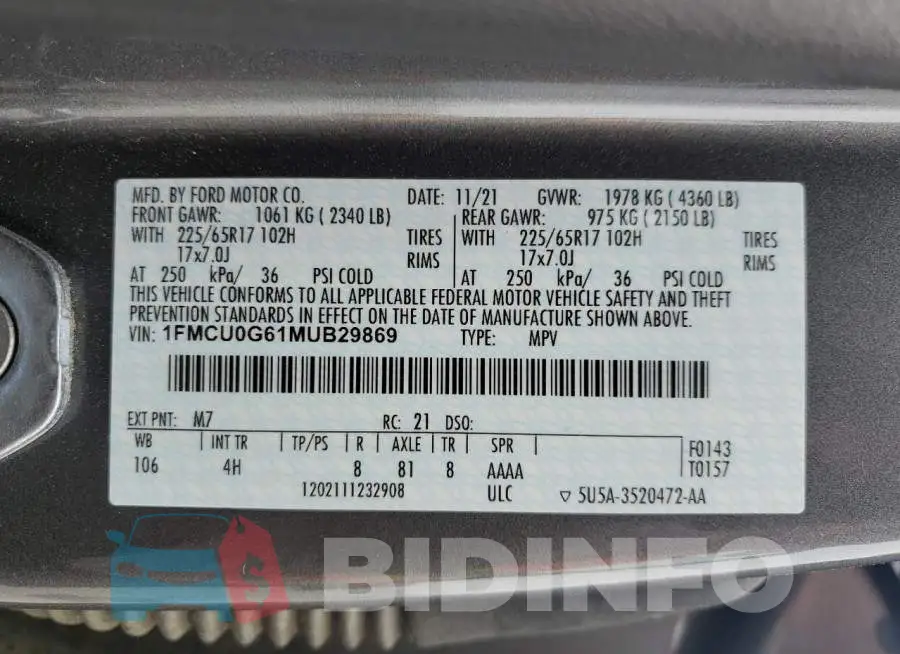 1FMCU0G61MUB29869 Photo# 12