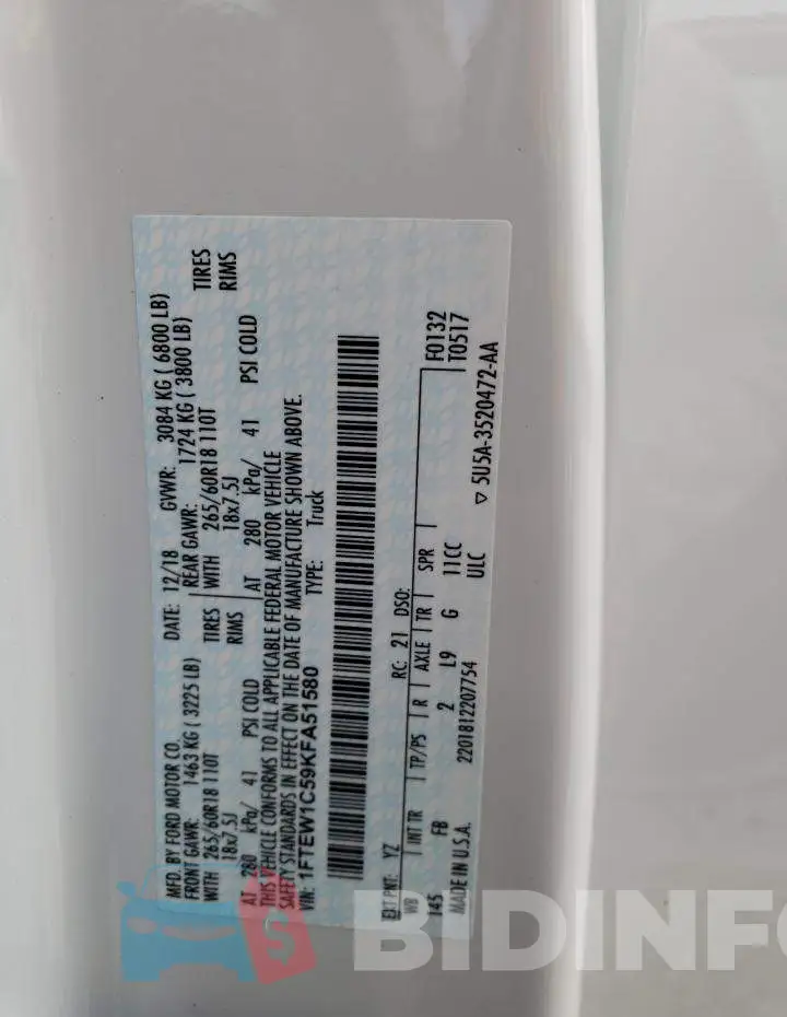 1FTEW1C59KFA51580 Photo# 12