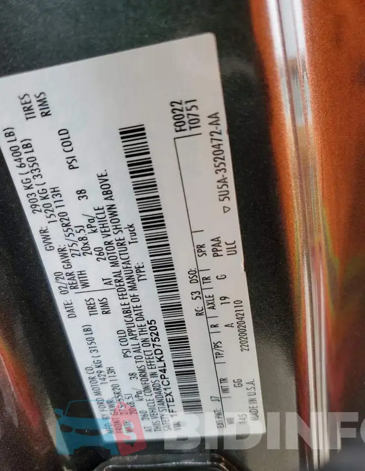 1FTEX1CP4LKD75205 Photo# 12