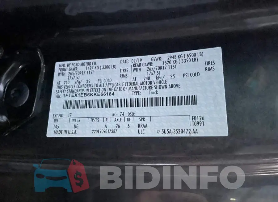 1FTEX1EB6KKE66184 Photo# 10