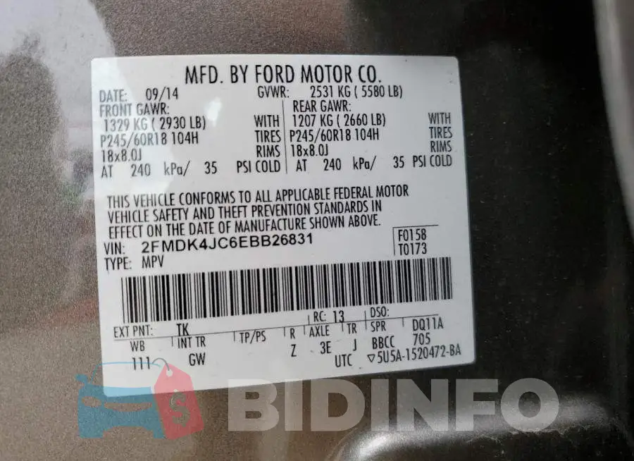 2FMDK4JC6EBB26831 Photo# 14