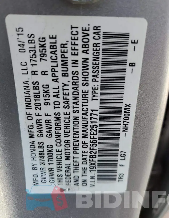 19XFB2F56FE251771 Photo# 12