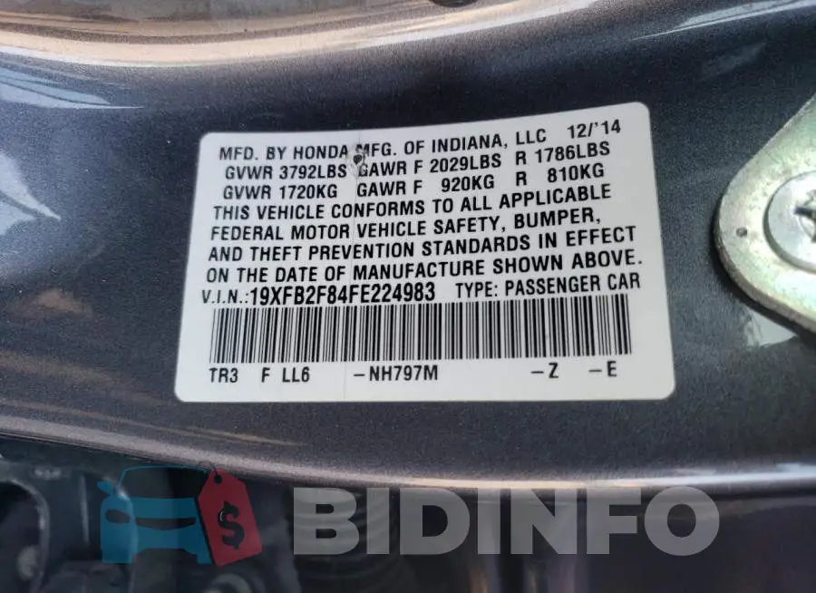 19XFB2F84FE224983 Photo# 12