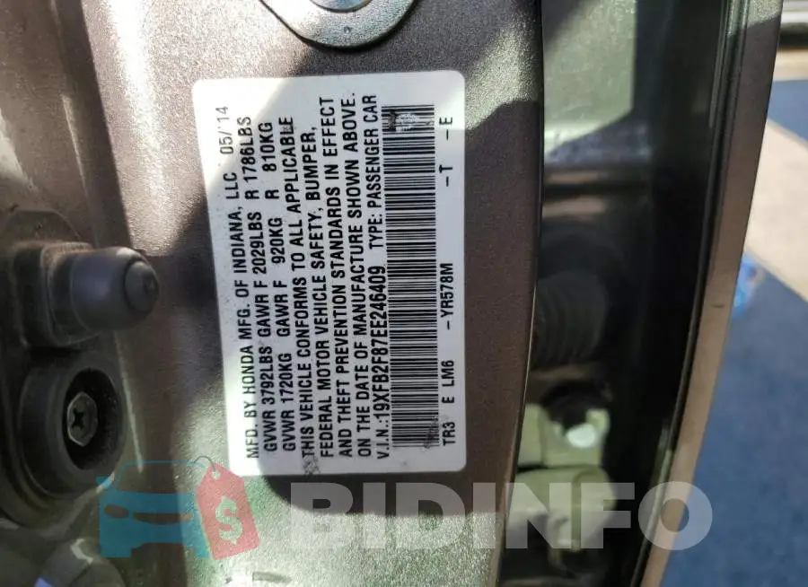 19XFB2F87EE246409 Photo# 12