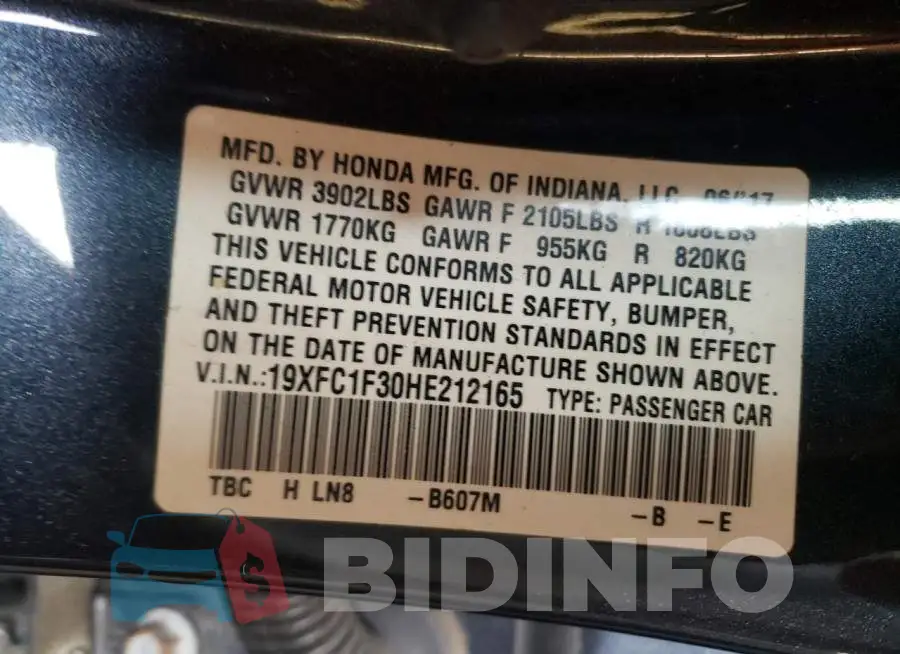 19XFC1F30HE212165 Photo# 12