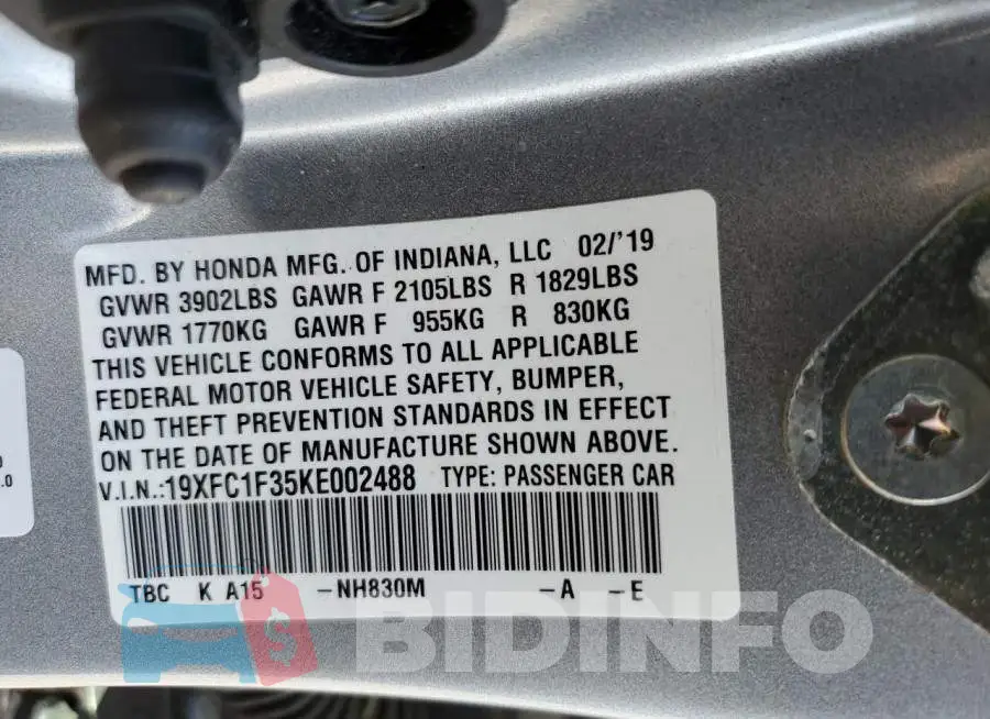 19XFC1F35KE002488 Photo# 12