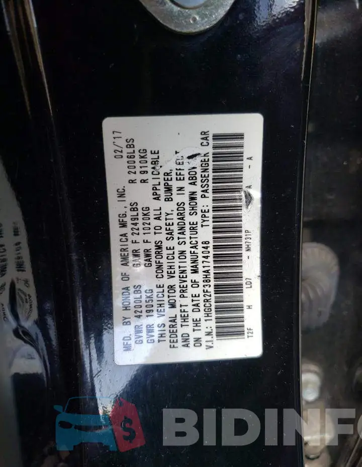 1HGCR2F38HA174048 Photo# 12