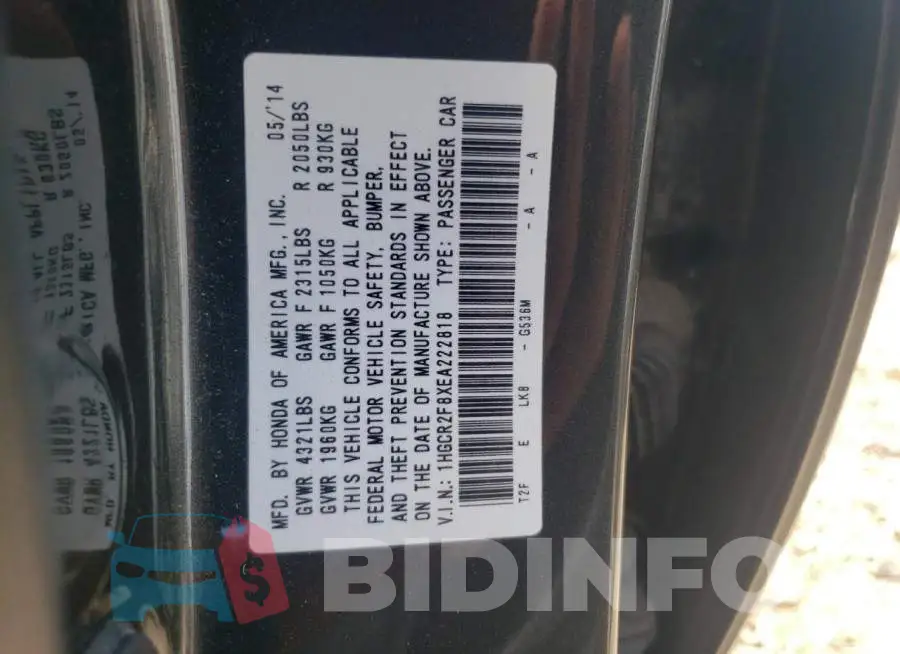1HGCR2F8XEA222818 Photo# 12