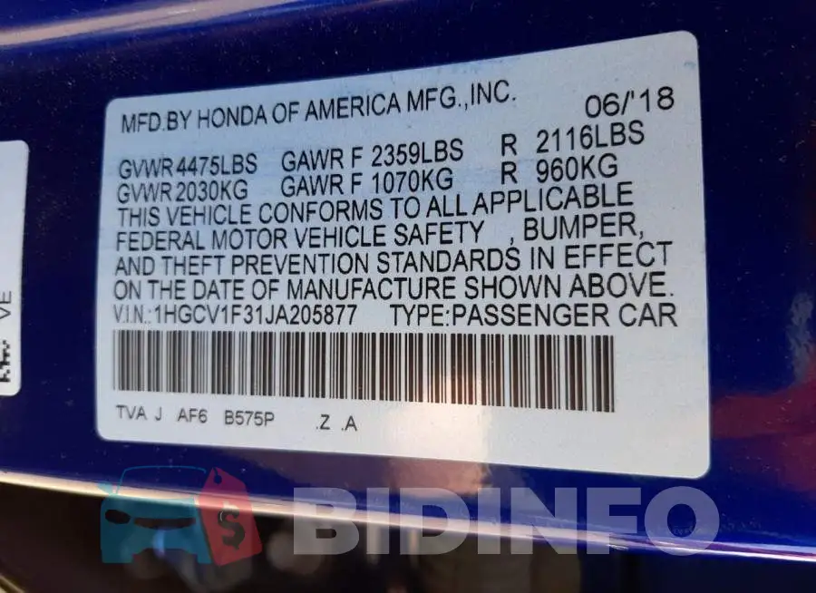 1HGCV1F31JA205877 Photo# 12