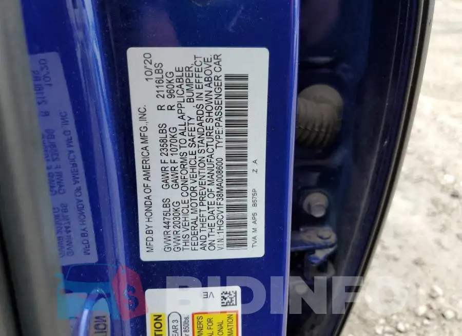 1HGCV1F38MA008600 Photo# 12