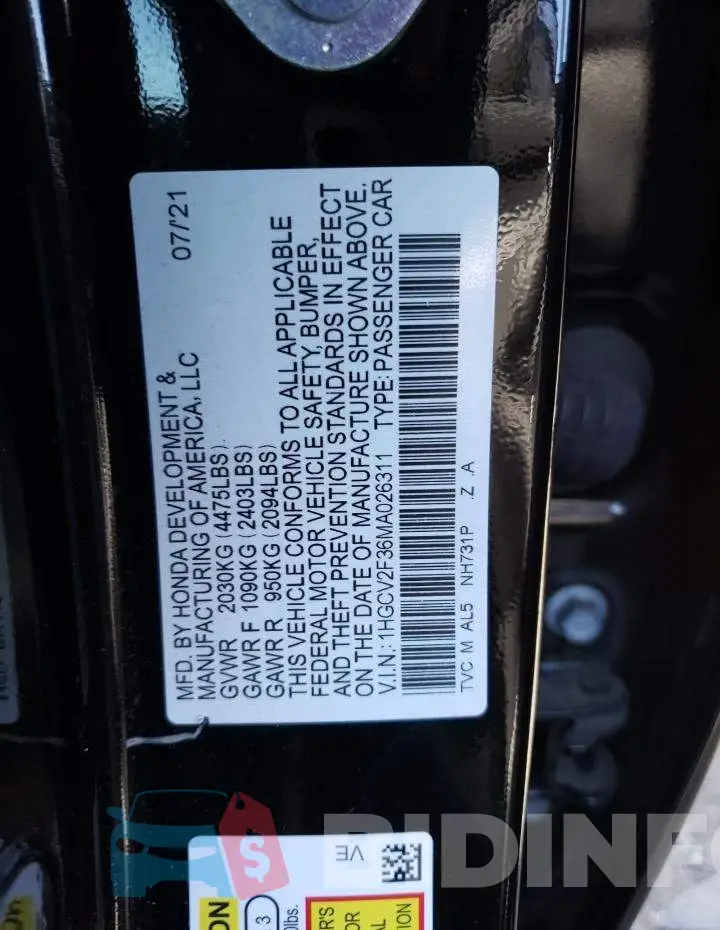 1HGCV2F36MA026311 Photo# 12