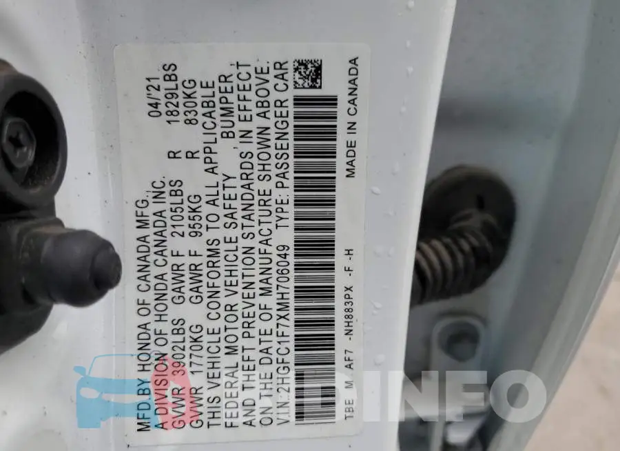 2HGFC1F7XMH706049 Photo# 12