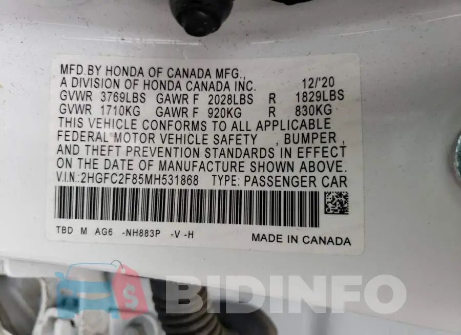 2HGFC2F85MH531868 Photo# 13
