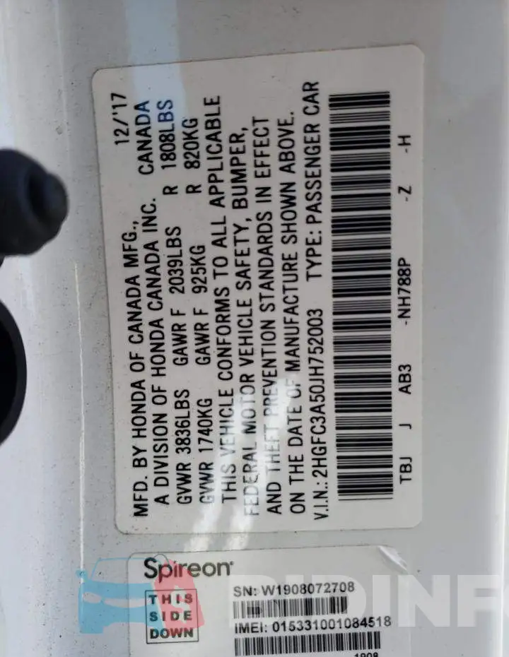 2HGFC3A50JH752003 Photo# 12