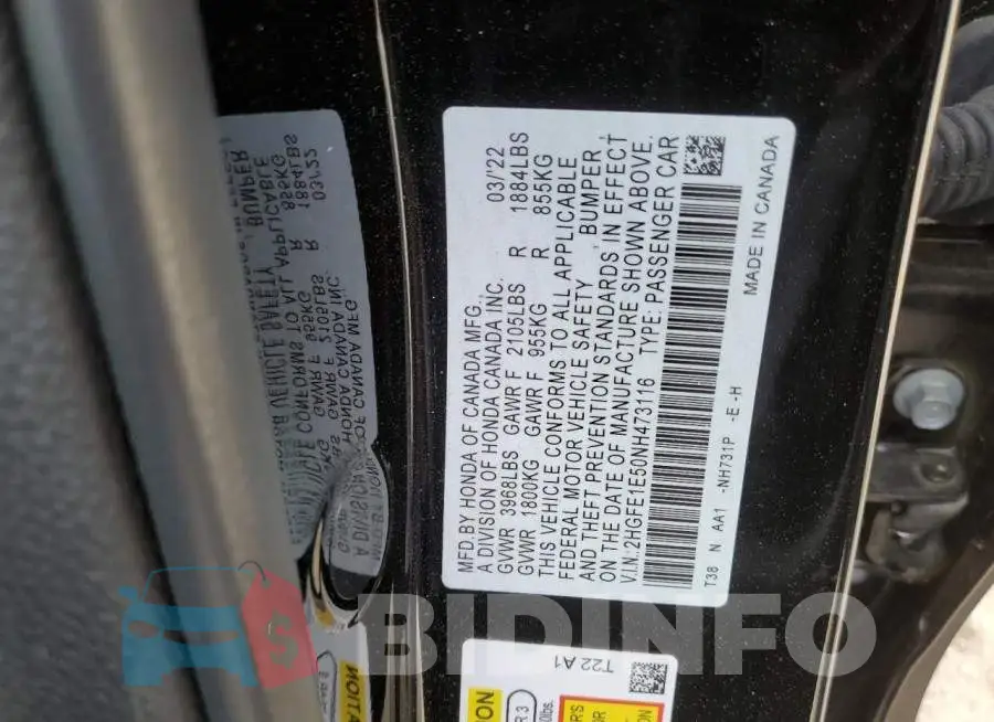 2HGFE1E50NH473116 Photo# 12