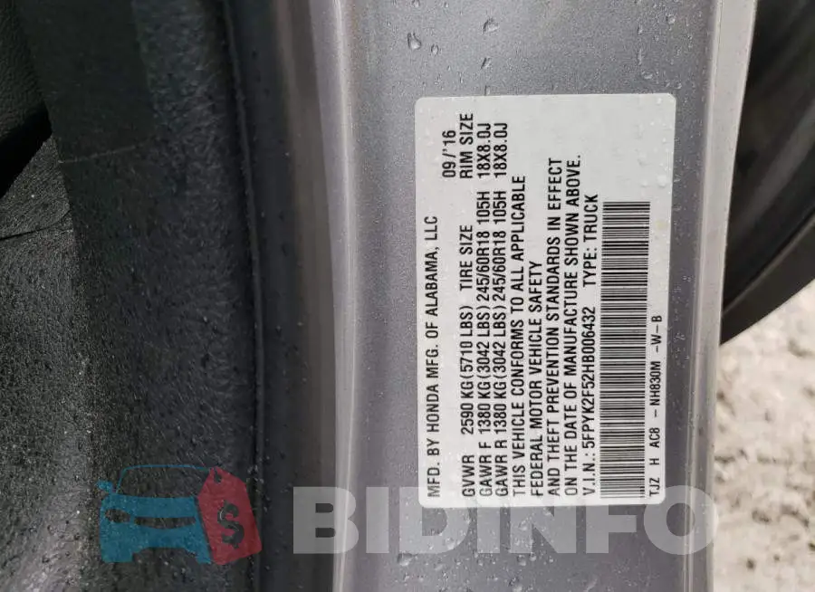 5FPYK2F52HB006432 Photo# 12