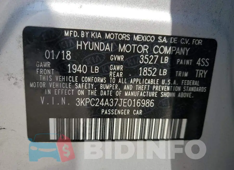 3KPC24A37JE016986 Photo# 13