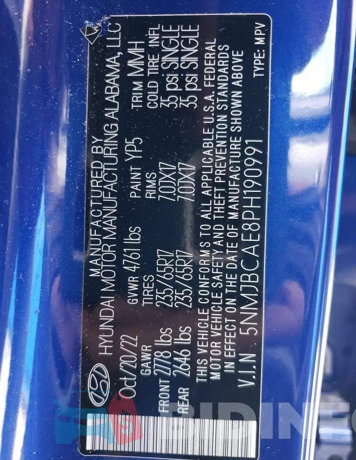 5NMJBCAE8PH190991 Photo# 13