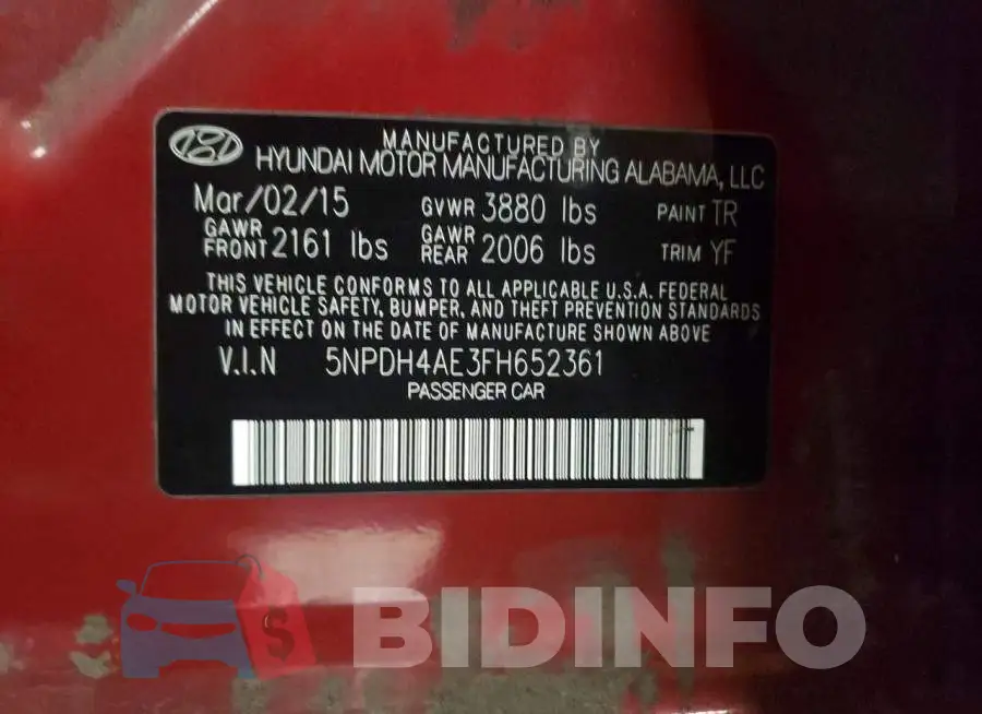 5NPDH4AE3FH652361 Photo# 13