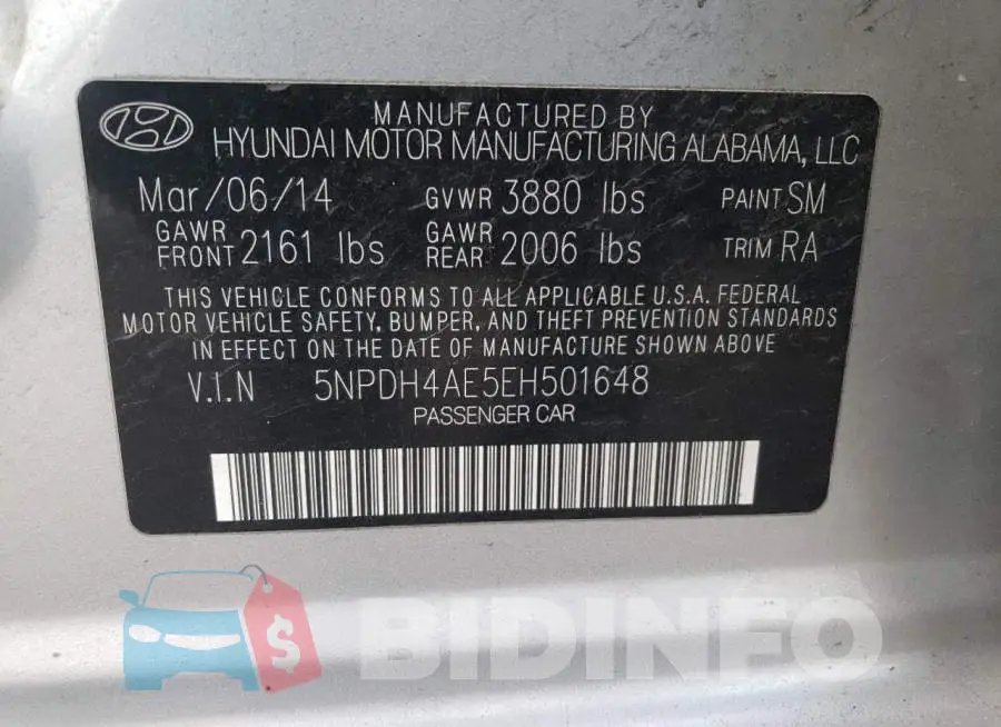 5NPDH4AE5EH501648 Photo# 13