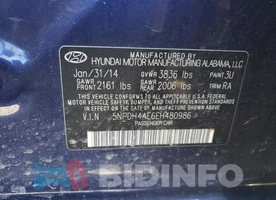 5NPDH4AE6EH480986 Photo# 13