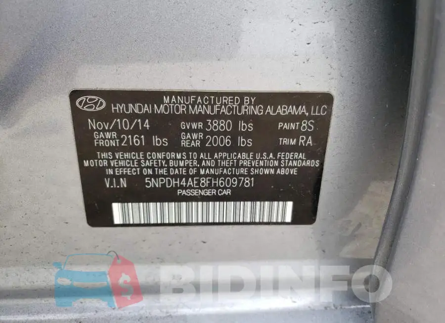 5NPDH4AE8FH609781 Photo# 12