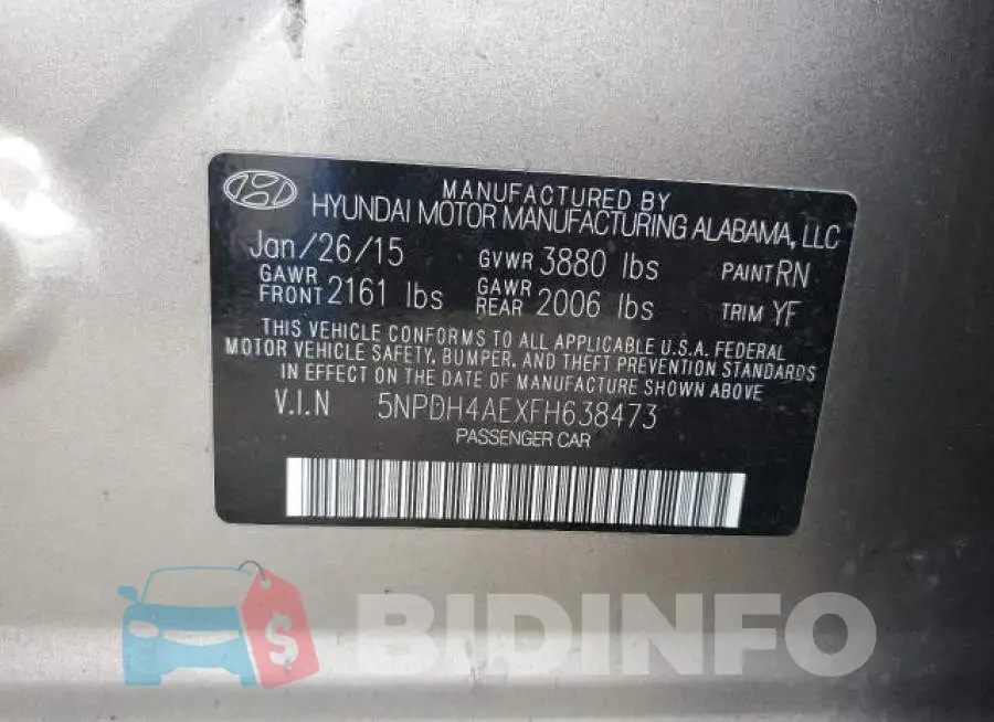 5NPDH4AEXFH638473 Photo# 13