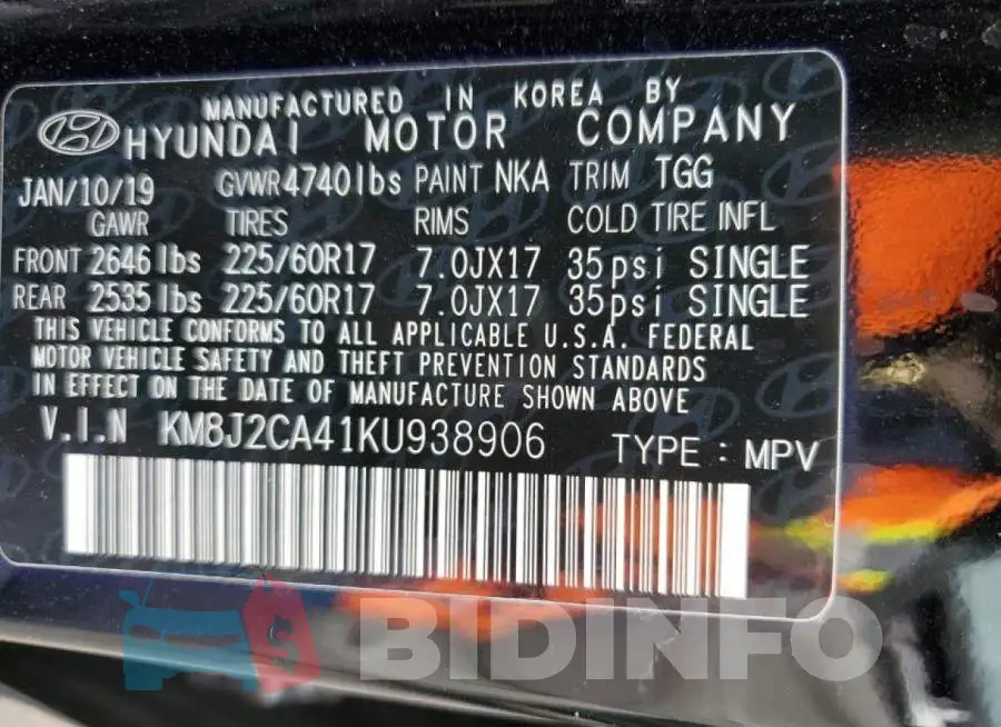 KM8J2CA41KU938906 Photo# 13