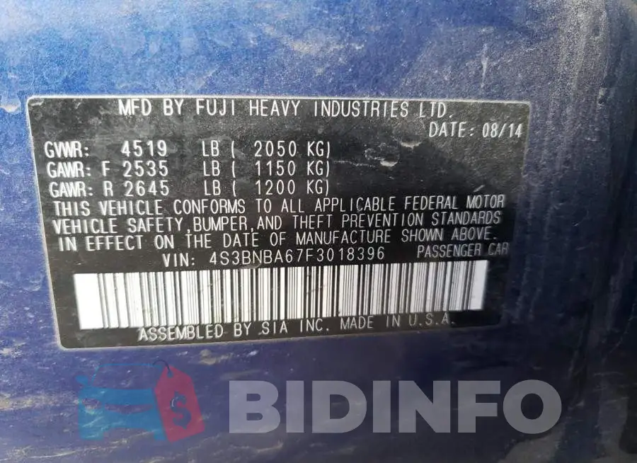 4S3BNBA67F3018396 Photo# 13