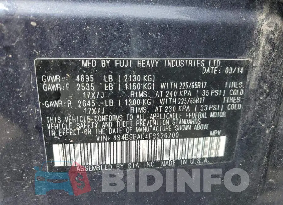 4S4BSBAC4F3226200 Photo# 13