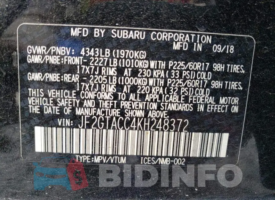 JF2GTACC4KH248372 Photo# 13