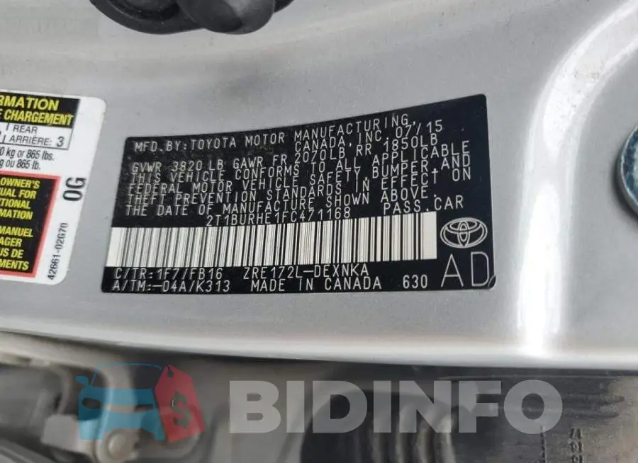 2T1BURHE1FC471168 Photo# 12