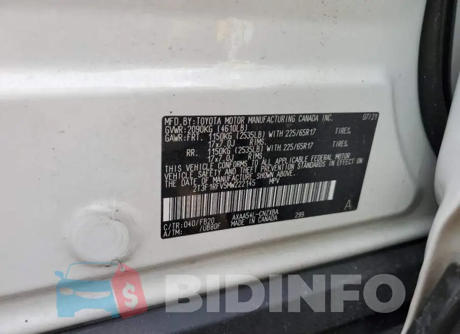 2T3F1RFV5MW222145 Photo# 13