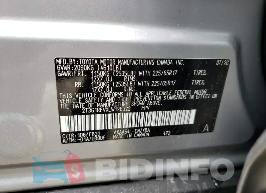 2T3G1RFVXLW126322 Photo# 13