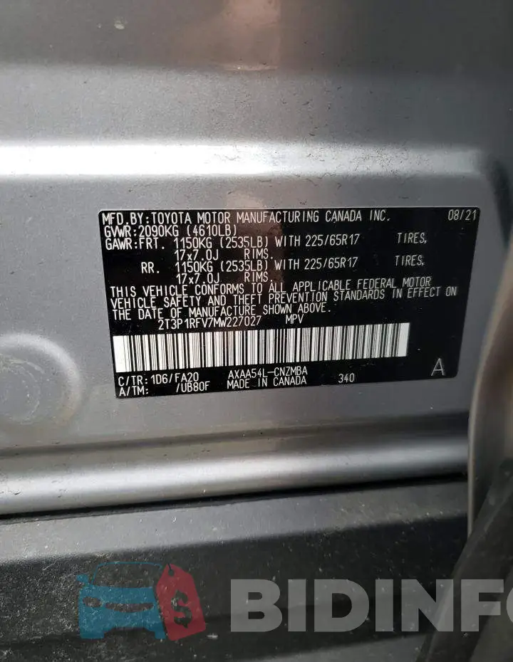 2T3P1RFV7MW227027 Photo# 13
