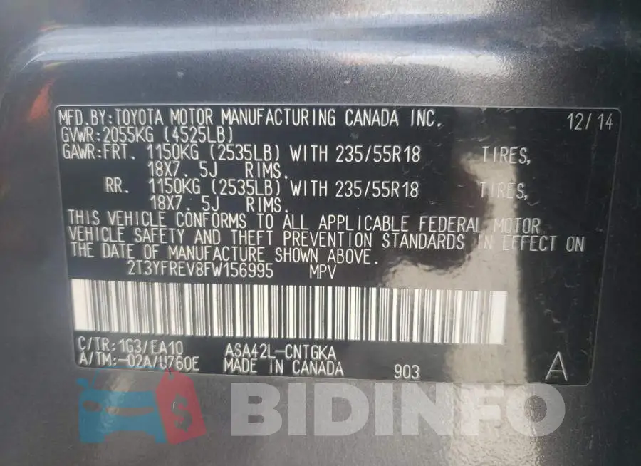 2T3YFREV8FW156995 Photo# 14