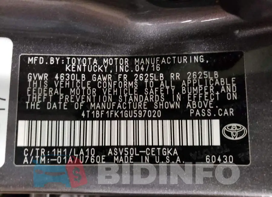4T1BF1FK1GU597020 Photo# 12