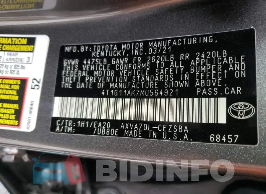 4T1G11AK7MU564921 Photo# 10