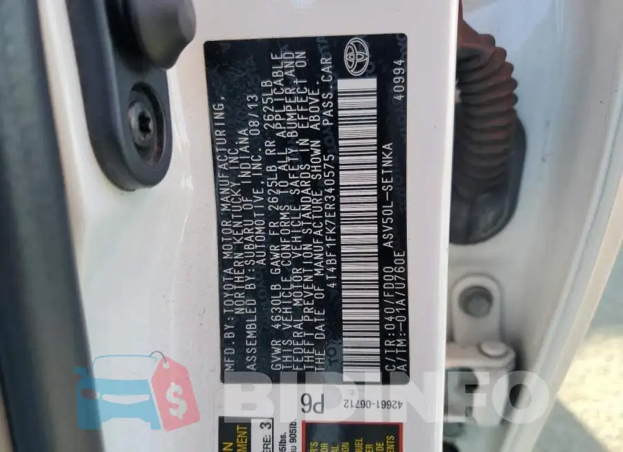 4T4BF1FK7ER340575 Photo# 12
