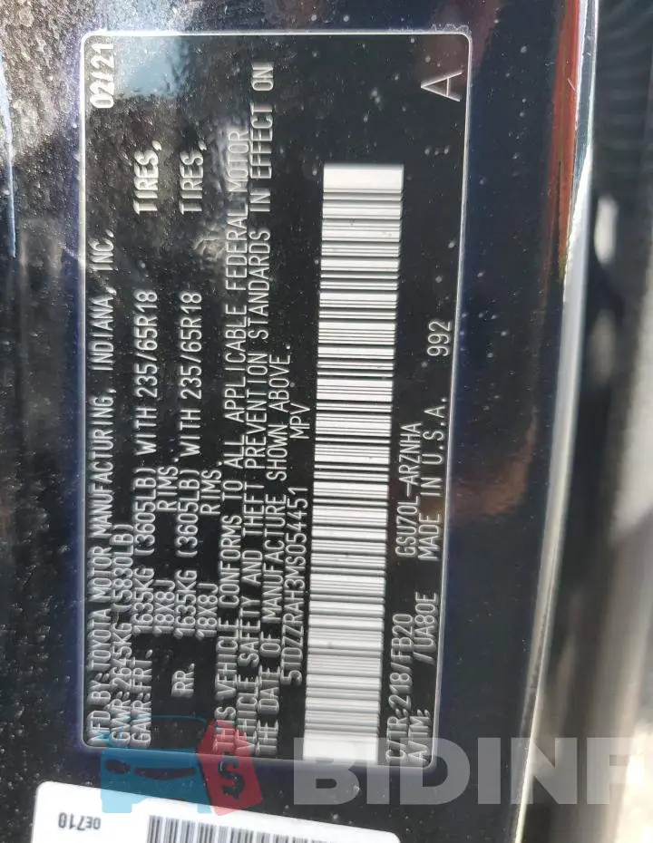 5TDZZRAH3MS054451 Photo# 14