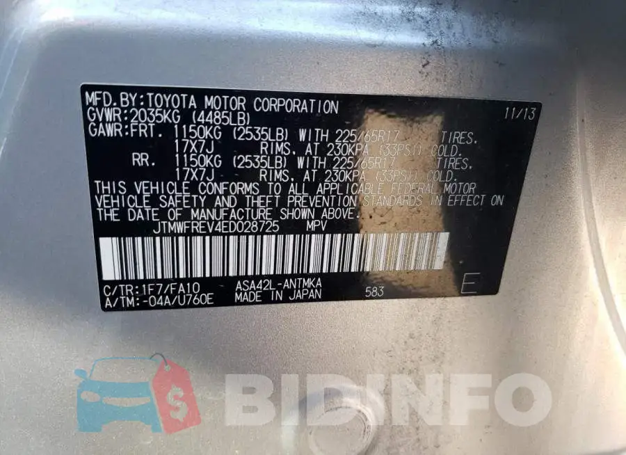 JTMWFREV4ED028725 Photo# 14